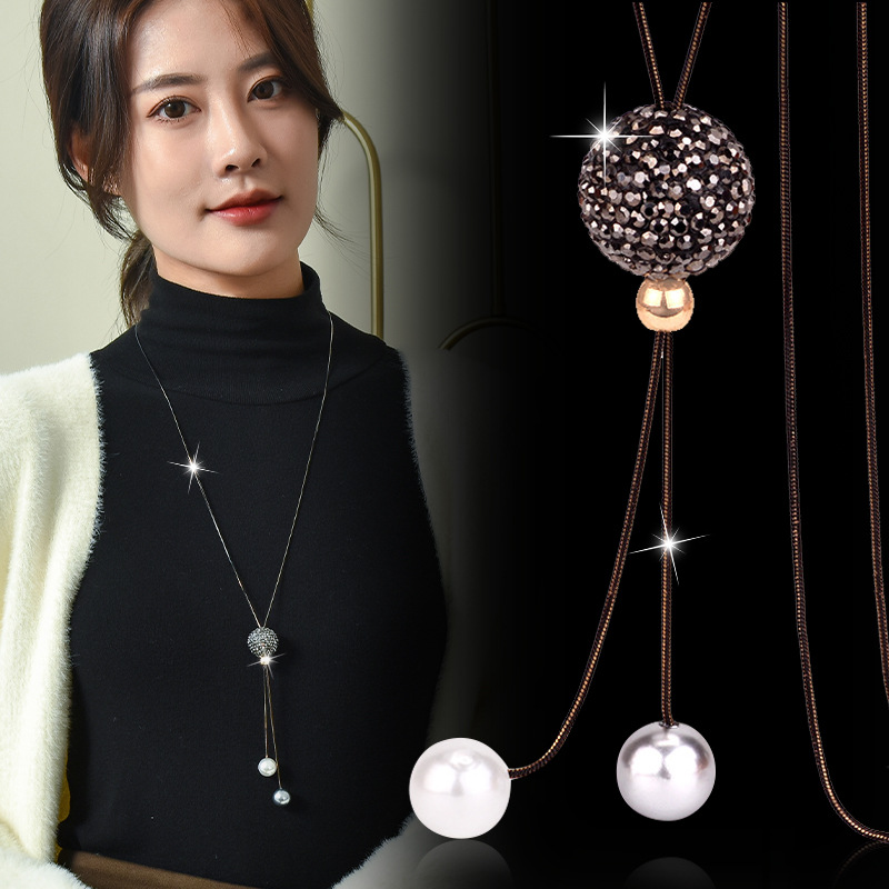 Women Jewelry Accessories For Black Dress - Czarna kryształowa kula długi naszyjnik dla