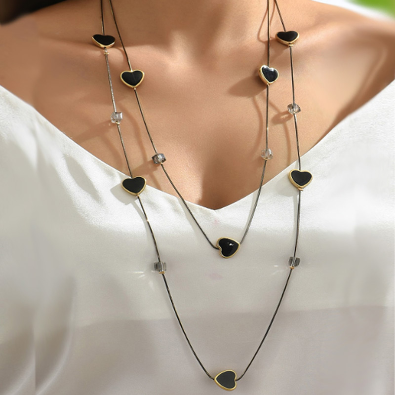 Women Jewelry Accessories For Black Dress - Wielowarstwowe czarne koraliki łańcuszek długie naszyjniki
