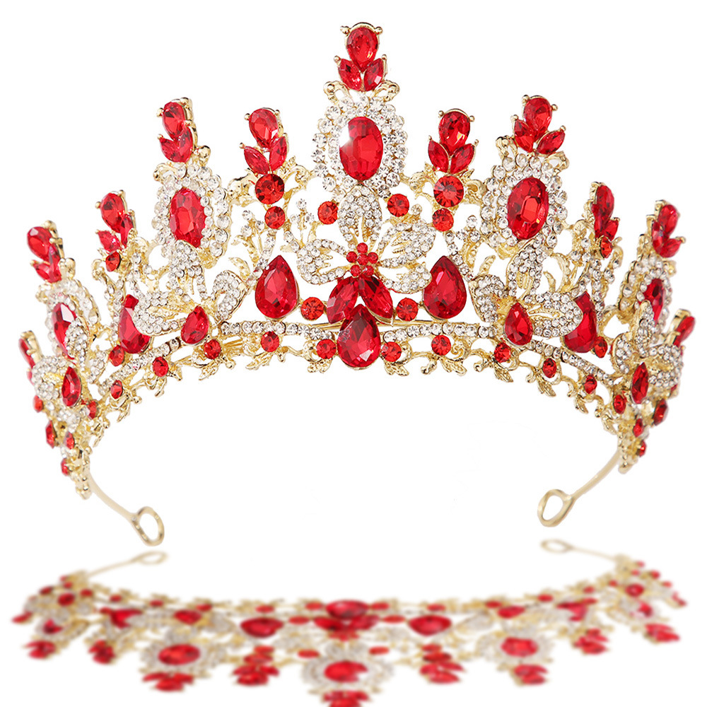 Women Jewelry Accessories For Black Dress - Barokowa Księżniczka Czerwona Kryształowa Korona Ślubna