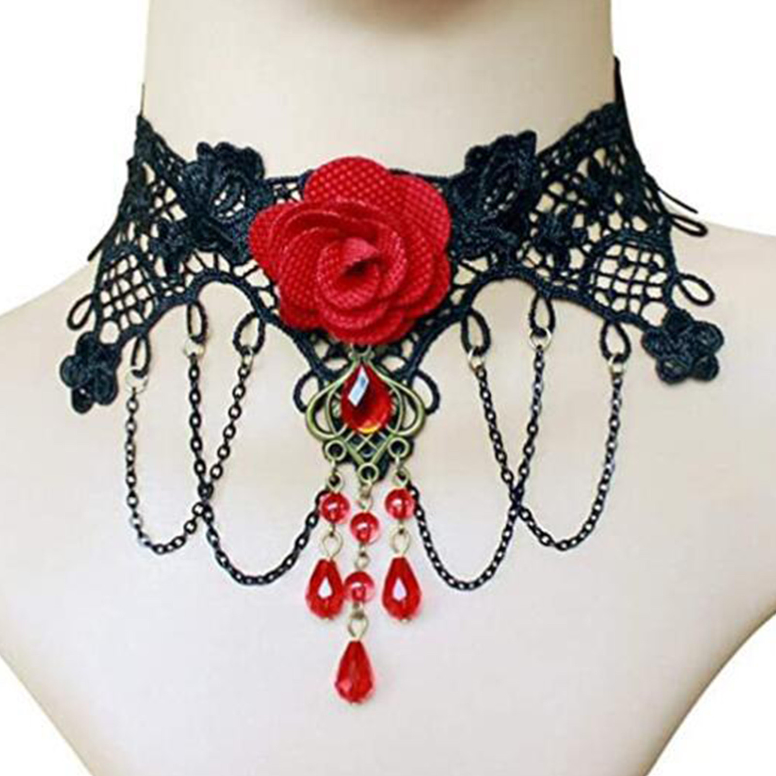 Women Jewelry Accessories For Black Dress - Gotycki czarny koronkowy naszyjnik choker z