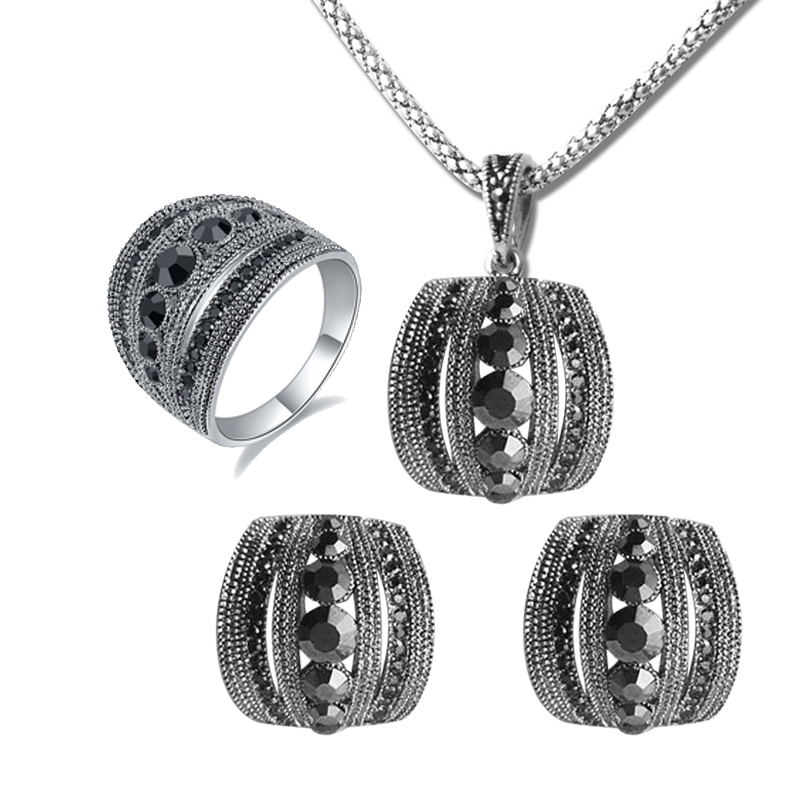 Women Jewelry Accessories For Black Dress - Rozmiar 6-10 Vintage czarna cyrkonia zestawy